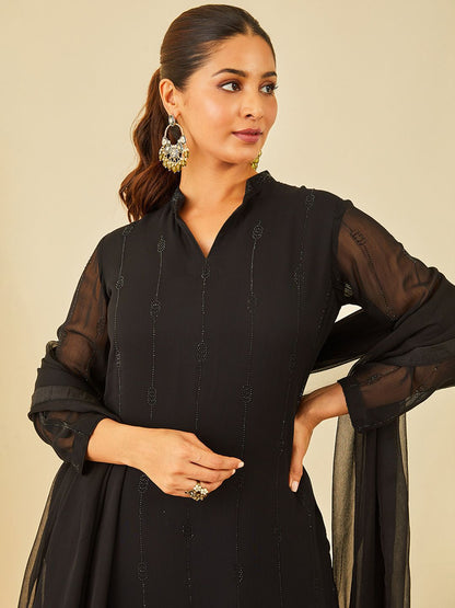 Dhiyona SO Women's Women Floral Embroidered Regular Beads and Stones Kurta with Patiala & With Dupatta