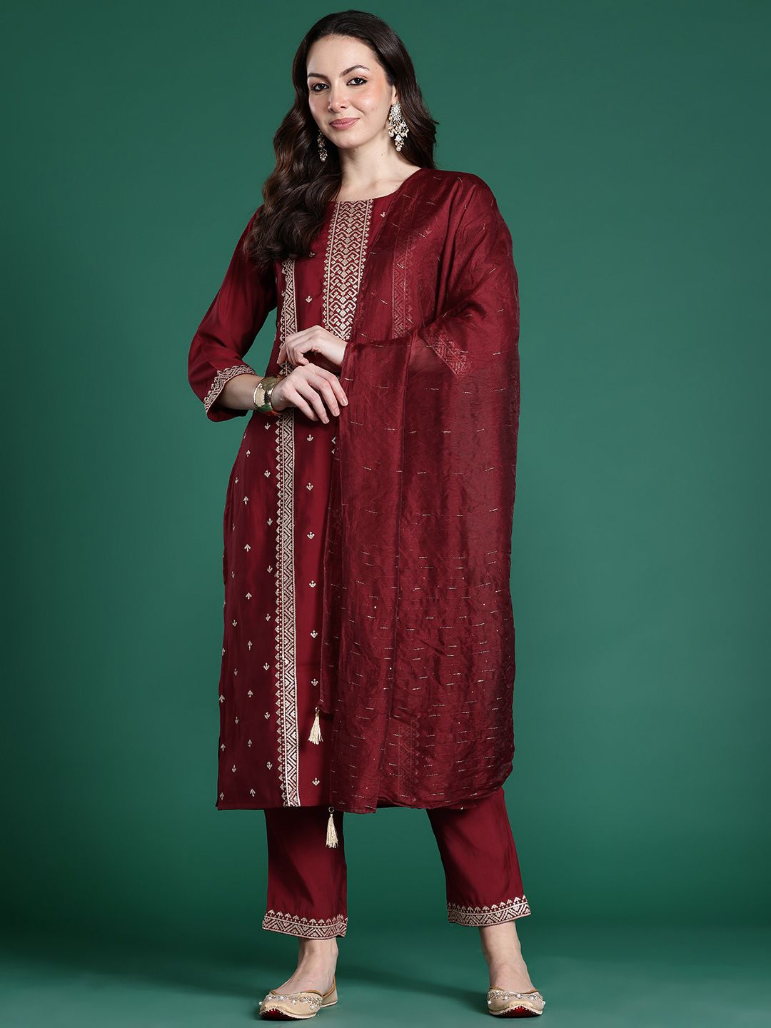 Dhiyona IE Ethnic Motifs Embroidered Kurta with Trousers & Dupatta