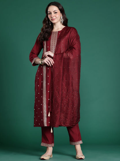 Dhiyona IE Ethnic Motifs Embroidered Kurta with Trousers & Dupatta