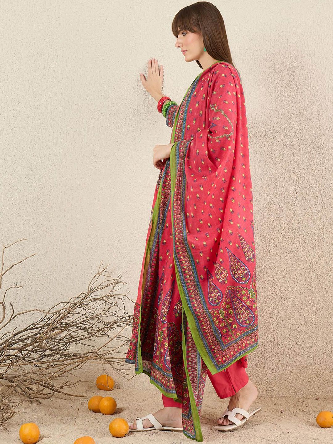 Women Ethnic Motifs Printed Cotton Kurta with Trousers & Dupatta