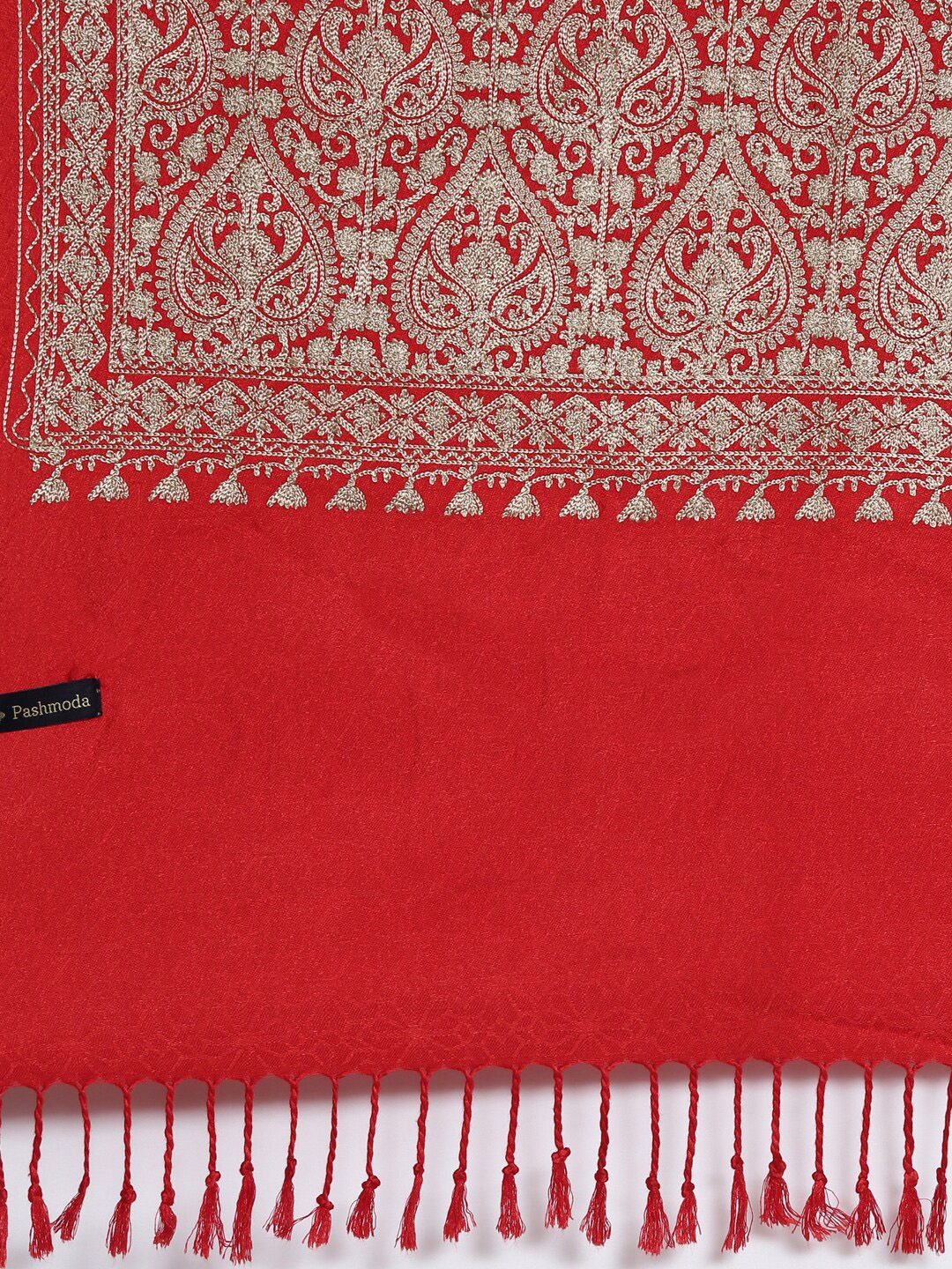 Dhiyona PA Women Red & Silver-Toned Embroidered Shawl