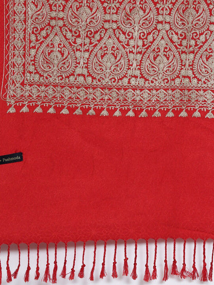 Dhiyona PA Women Red & Silver-Toned Embroidered Shawl
