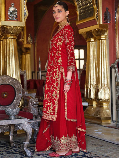 Ethnic Motifs Embroidered Sequinned Kurta with Palazzos & Dupatta