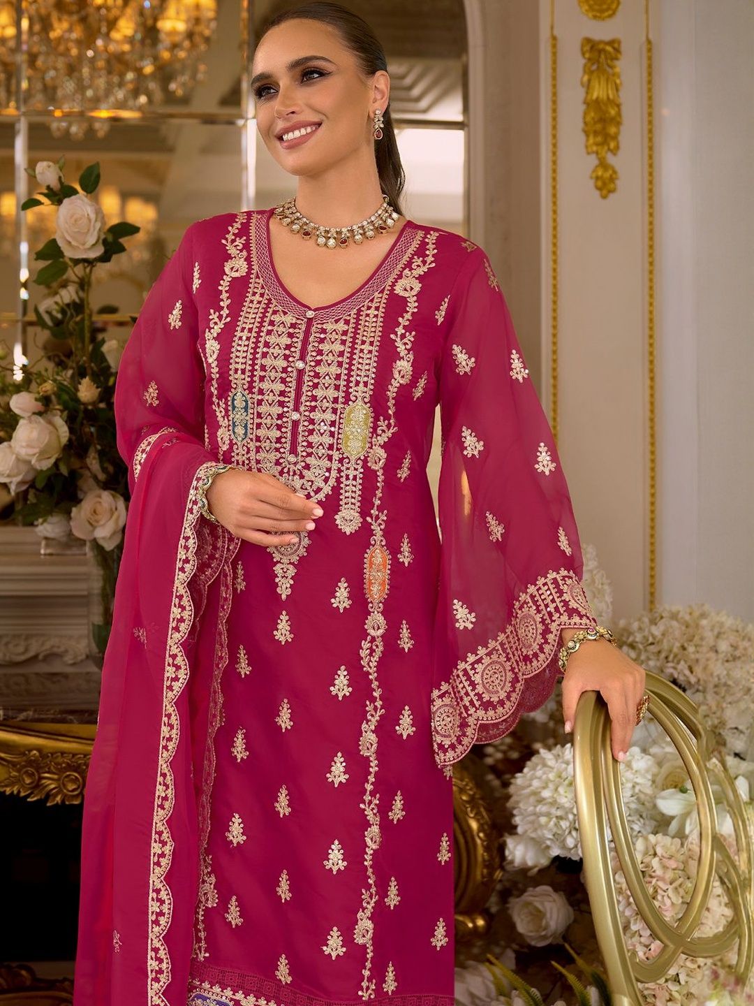 Women Ethnic Motifs Embroidered Kurta with Trousers & Dupatta