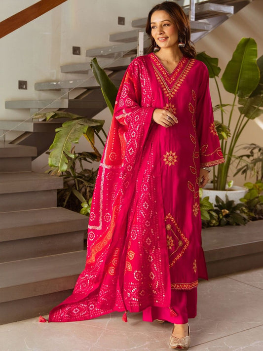 Women Ethnic Motifs Embroidered Regular Thread Work Kurta with Trousers & Dupatta