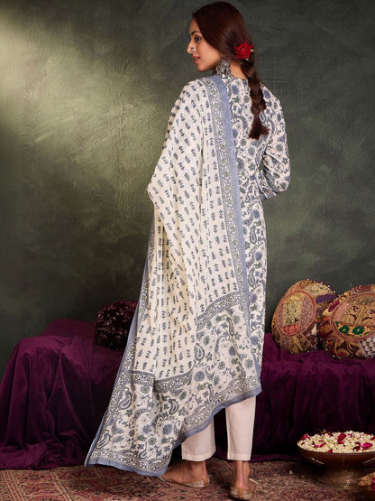 Women Ethnic Motifs Printed Panelled Pure Cotton Kurta with Trousers & With Dupatta