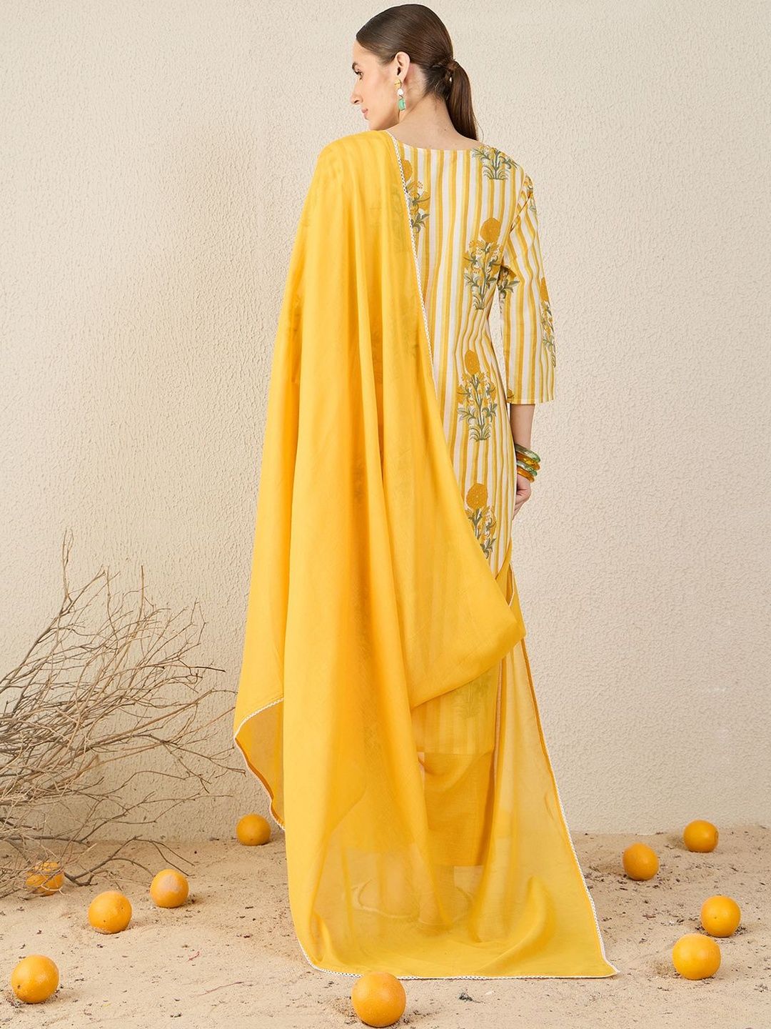 Women Floral Printed Cotton Kurta with Trousers & Dupatta