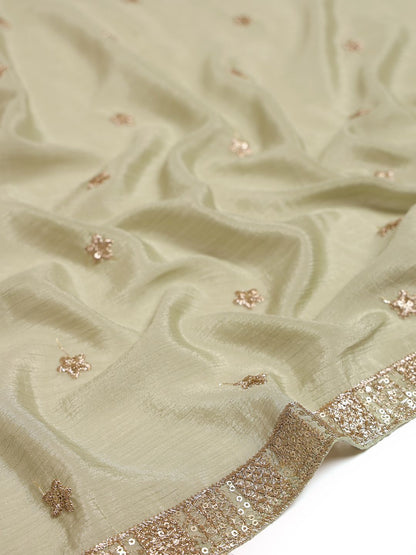 Dhiyona SO Women's Alina Cut Floral Embroidered Empire Sequinned Anarkali Kurta With Palazzo & Dupatta
