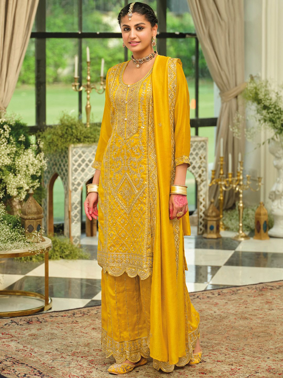 Women Ethnic Motifs Embroidered Kurta with Palazzos & Dupatta