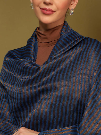 Dhiyona PA Striped Woven Design Woollen Reversible Shawl