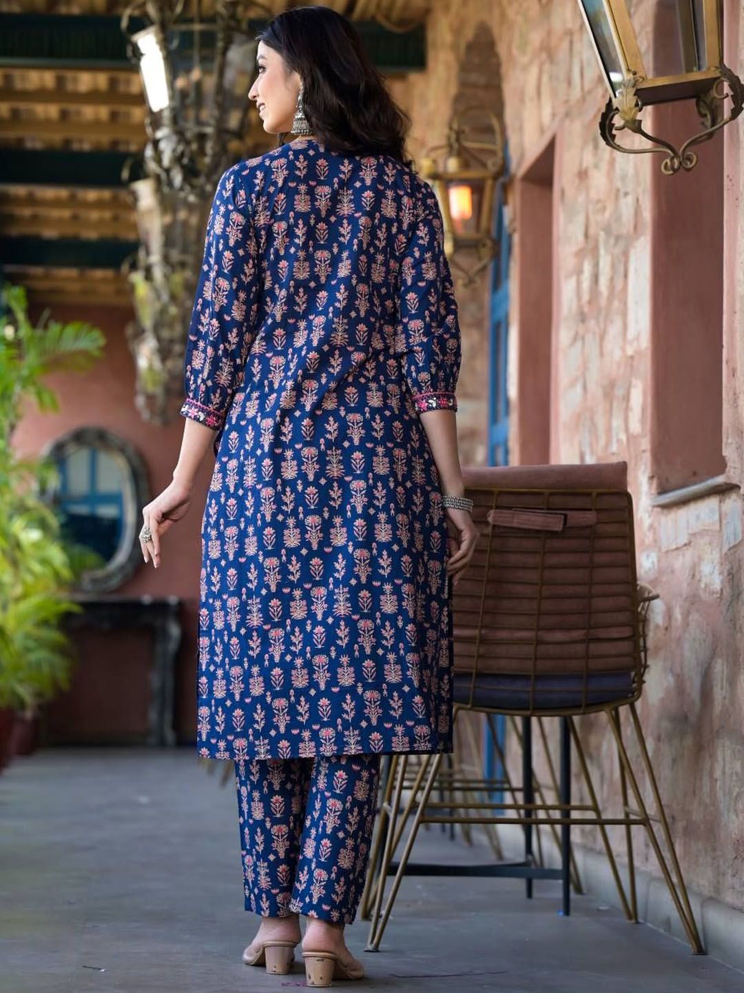 Dhiyona VA Women'sFloral Printed Regular Pure Cotton Straight Kurta with Trousers & With Dupatta