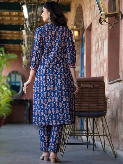 Dhiyona VA Women'sFloral Printed Regular Pure Cotton Straight Kurta with Trousers & With Dupatta