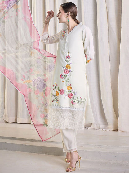 Women Floral Embroidered Kurta with Trousers & Dupatta