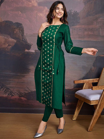 Dhiyona PD Women Ethnic Motifs Woven Design Straight Kurta With Trouser