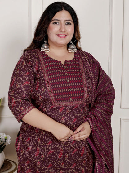 Dhiyona KL Women Paisley Printed Pure Cotton Kurta with Palazzos & With Dupatta
