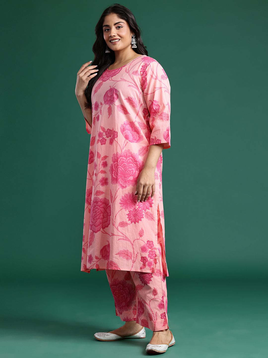 Floral Print Pure Cotton Kurta with Trousers & Dupatta