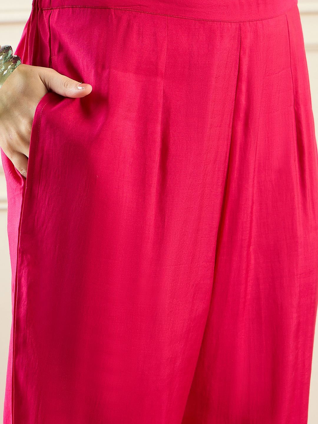 Self Design Mandarin Collar Bell Sleeves Straight Kurta With Trousers