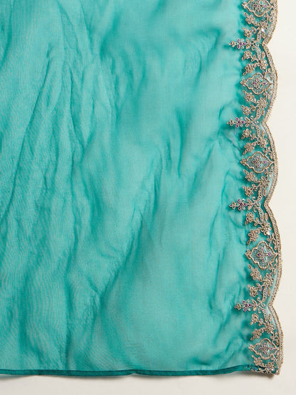 Dhiyona IE Ethnic Motifs Embroidered Regular Velvet Straight Kurta with Trousers & Dupatta