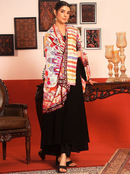 Dhiyona PA Floral Kalamkari Printed Woollen & Silk Shawl