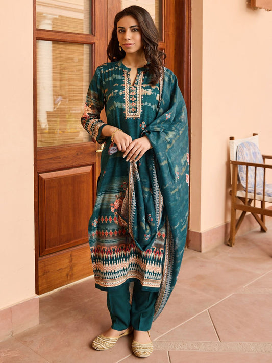 Dhiyona WP Ethnic Motifs Printed Regular Mirror Work Kurta With Trousers & Dupatta