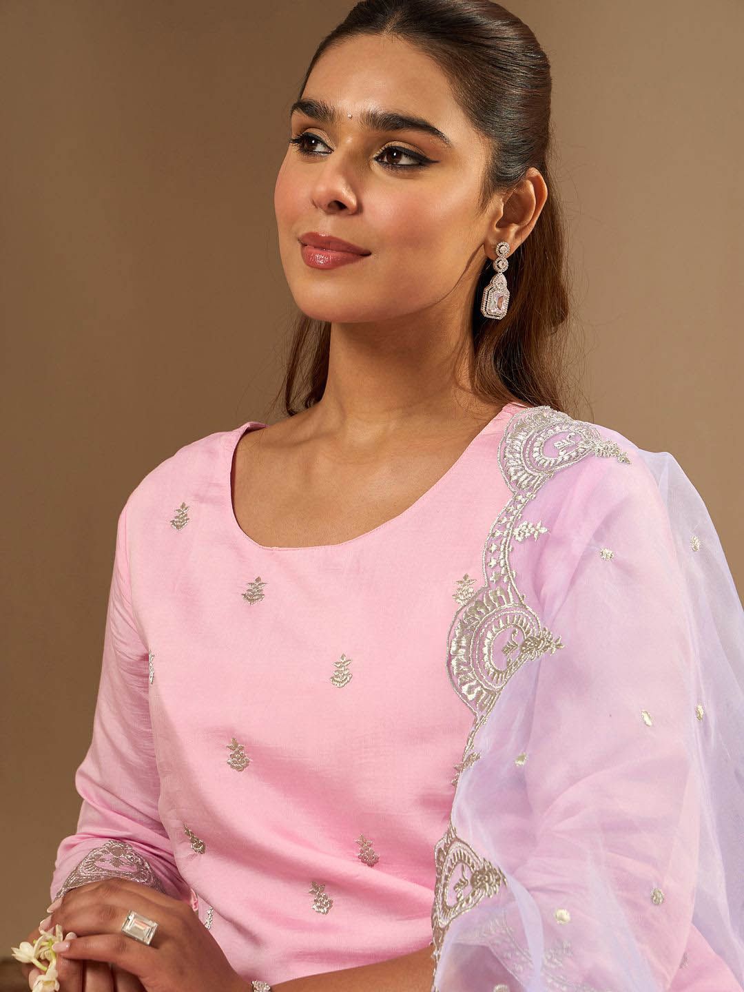 Ethnic Motifs Embroidered Straight Kurta With Trousers & Dupatta