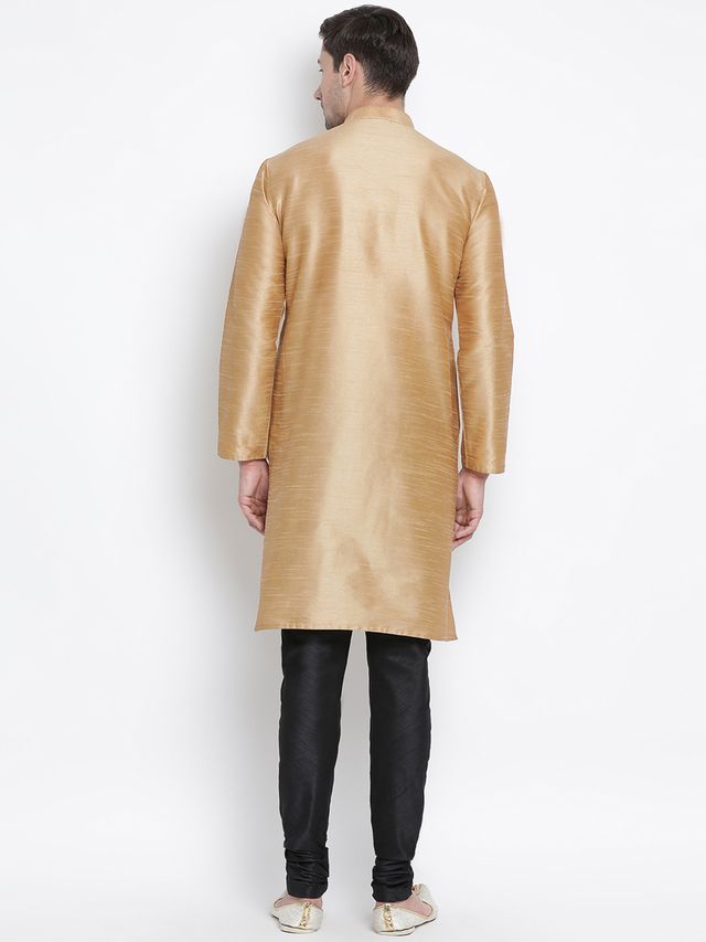Men's Gold Silk Blend Straight Kurta Pyjama Set