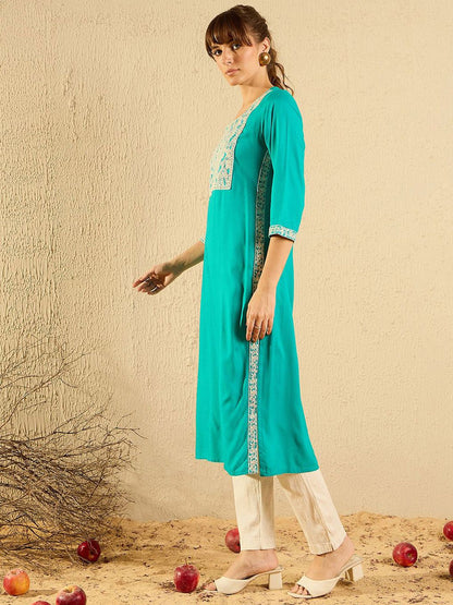 Dhiyona IE Women Yoke Design Flared Sleeves Mirror Work Anarkali Kurta