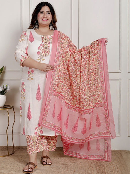 Dhiyona KL Women Floral Printed Regular Sequinned Pure Cotton Kurta Set