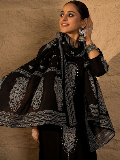 Women Ethnic Motifs Printed Regular Thread Work Pure Cotton Kurta with Trousers & With Dupatta