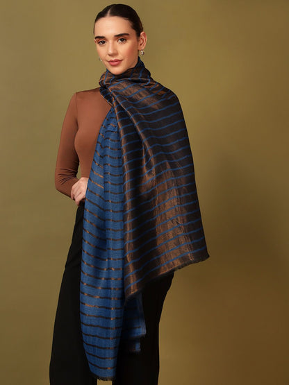 Dhiyona PA Striped Woven Design Woollen Reversible Shawl