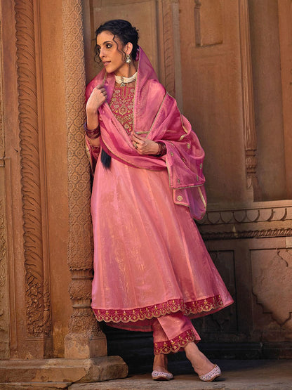 Dhiyona CH Women Floral Embroidered A-Line Kurta with Trousers & Dupatta