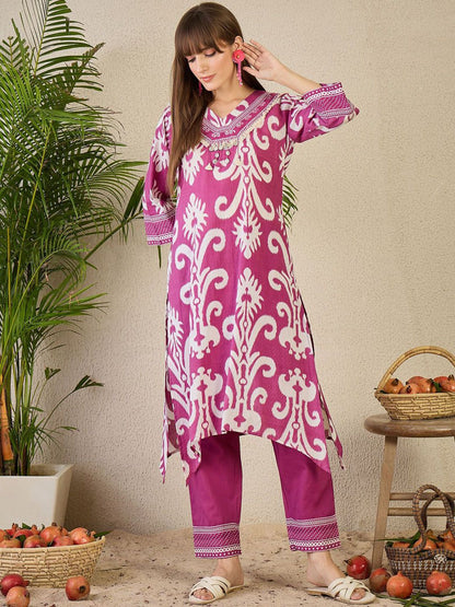 Dhiyona IE Printed V-Neck Pure Cotton Tunic With Trouser