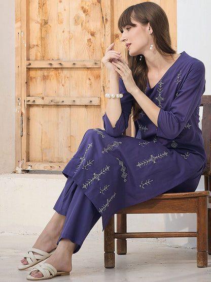 Geometric Printed Pure Cotton Kurta With Trousers