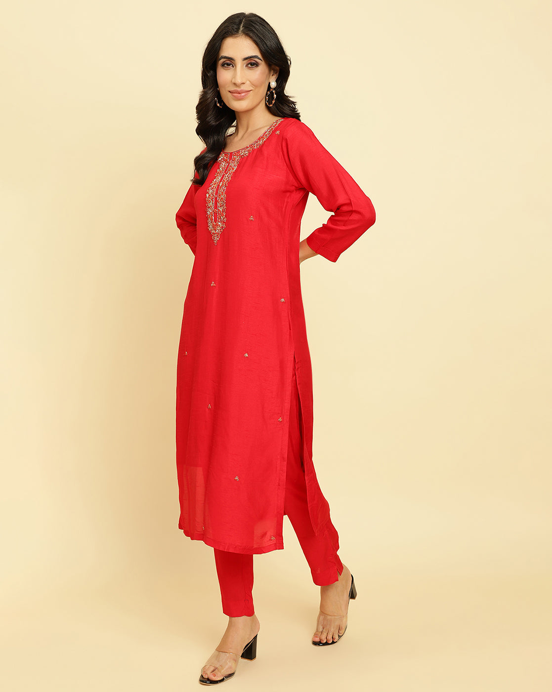 Dhiyona VR Women's Burgundy Embroidered Kurta Paired With Dupatta And Sharara