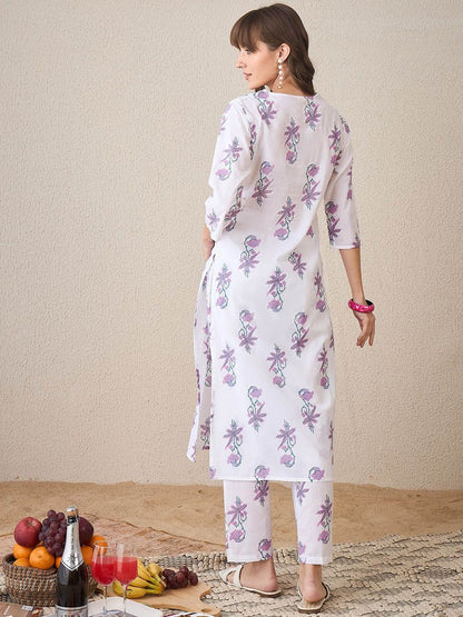 Dhiyona IE Printed V-Neck Pure Cotton Tunic With Trouser