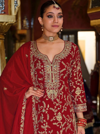 Women Ethnic Motifs Embroidered Kurta with Palazzos & Dupatta