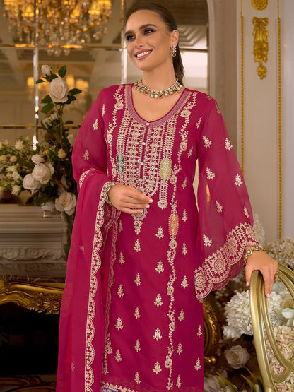 Ethnic Motifs Embroidered Zari Kurta with Trousers & Dupatta