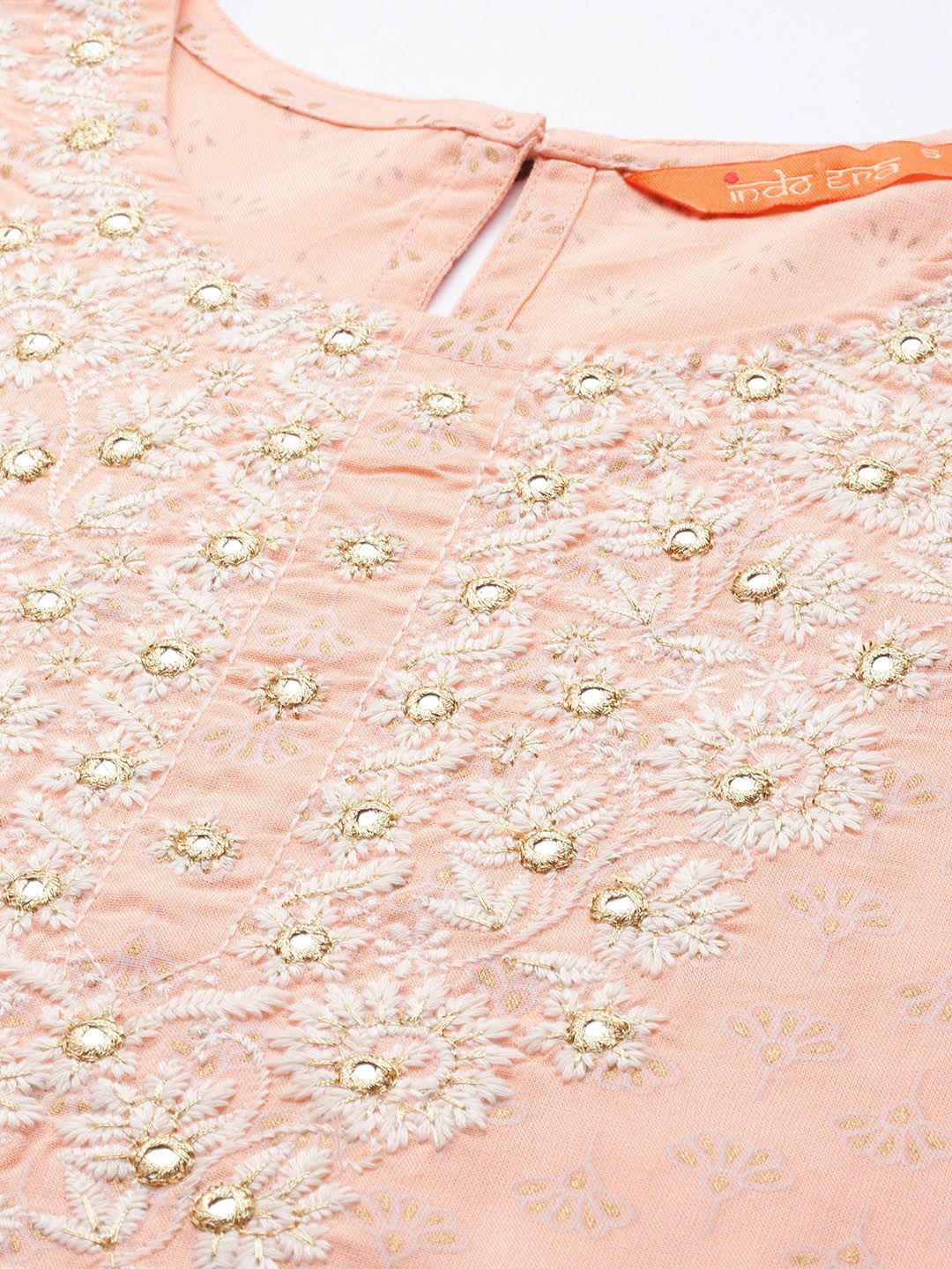 Women Peach-Coloured Floral Printed Liva Kurta with Trousers & With Dupatta