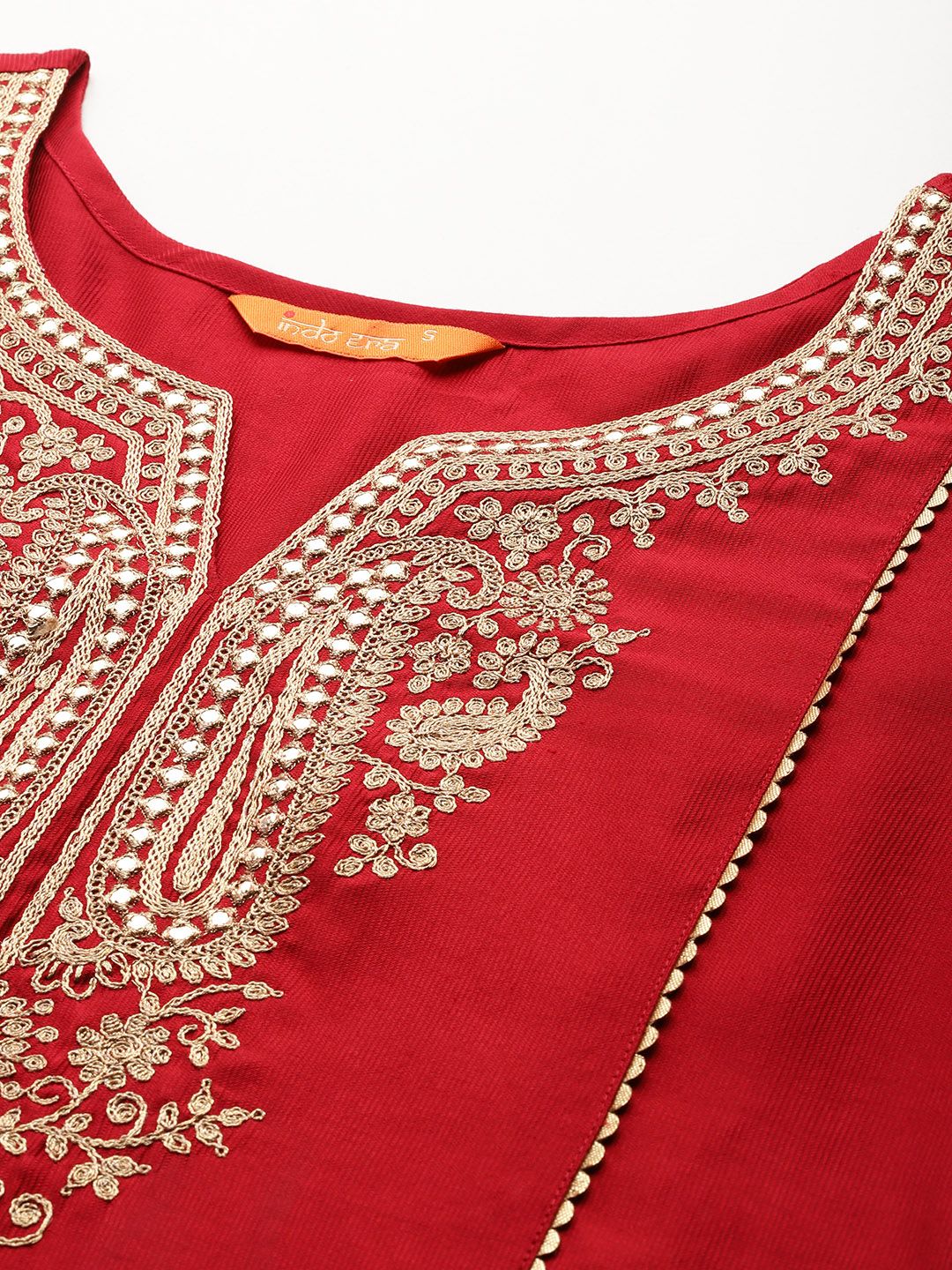 Ethnic Motifs Yoke Design Zari Panelled Liva Kurta With Trousers & Dupatta