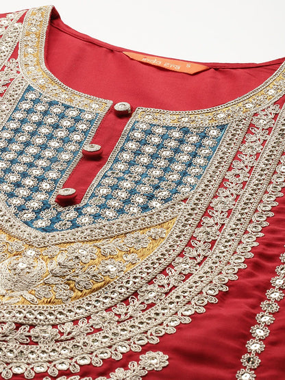 Ethnic Motifs Embroidered Kurta with Trousers & With Dupatta