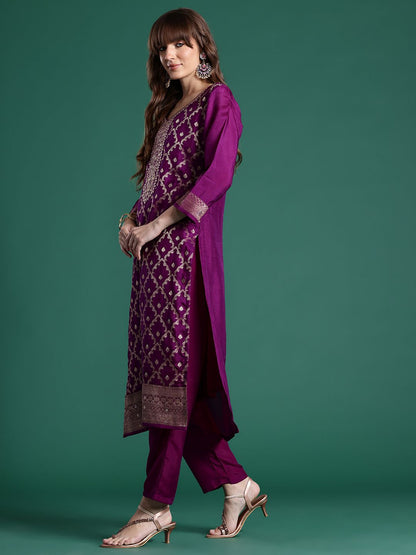 Dhiyona IE Embroidered Regular Kurta With Trousers & Dupatta