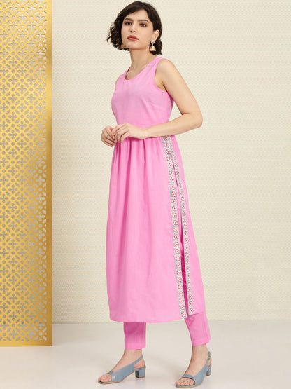 Dhiyona PD Women Women Pink Pleated Pure Cotton Rozana Kurta Set