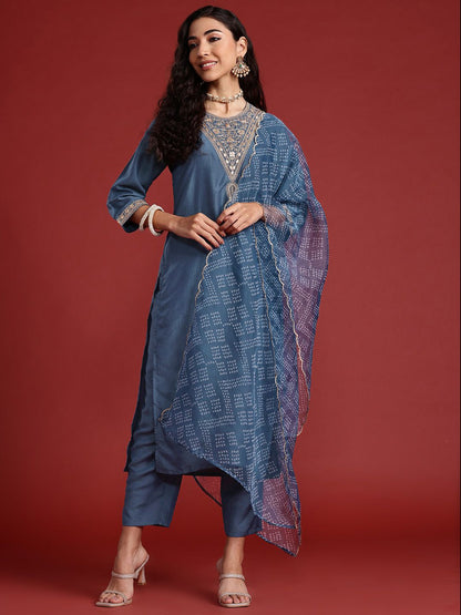 Bandhani Yoke Design Gotta Patti Kurta With Trousers & Dupatta