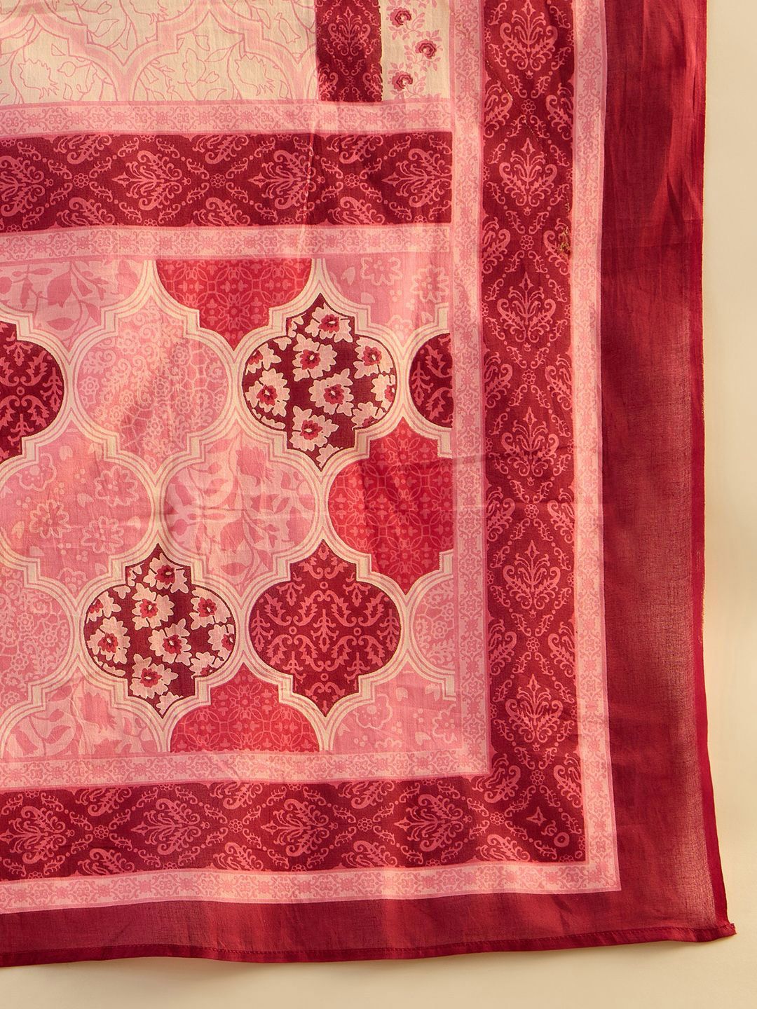 Printed Mirror Work Pure Cotton Kurta With Trousers & Dupatta