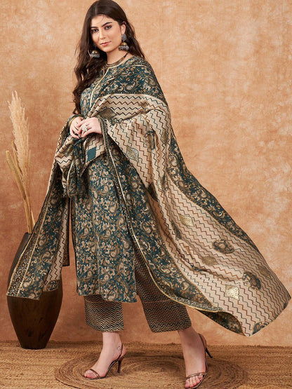Dhiyona SN Women's Ethnic Motifs Printed Pure Cotton Kurta With Palazzo & Dupatta