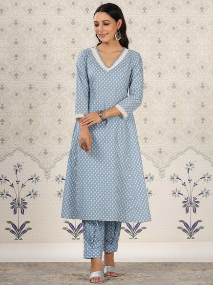 Dhiyona OD  Floral Printed Pure Cotton A-Line Kurta & Trousers With Dupatta