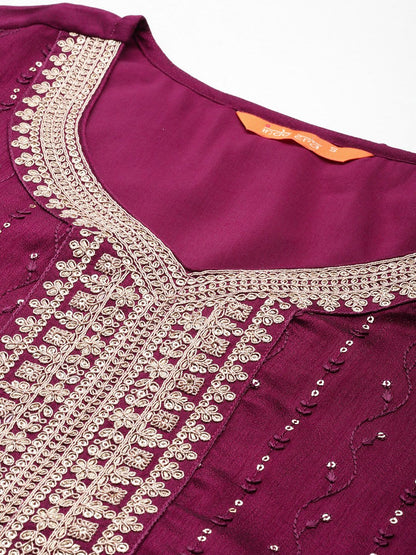 Ethnic Motifs Embroidered Sequinned Kurta with Trousers & With Dupatta