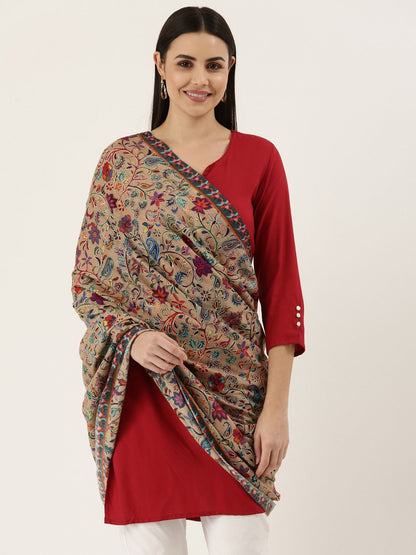 Dhiyona PA Women Beige Embroidered Shawl