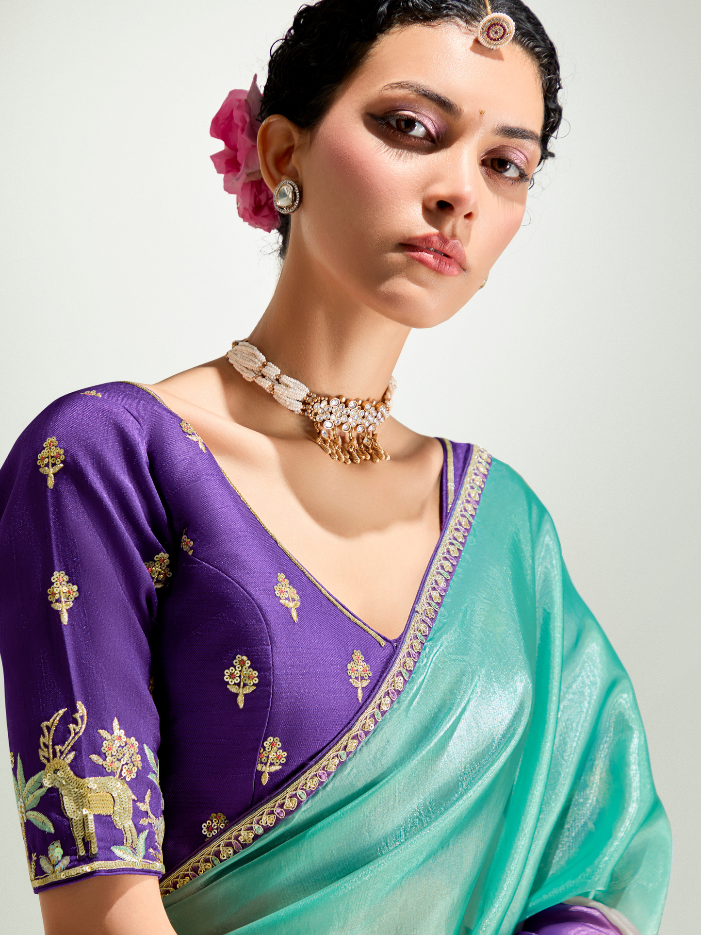 Dhiyona KM Women Purple Shade Organza Saree
