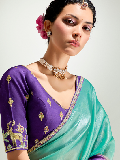 Dhiyona KM Women Purple Shade Organza Saree